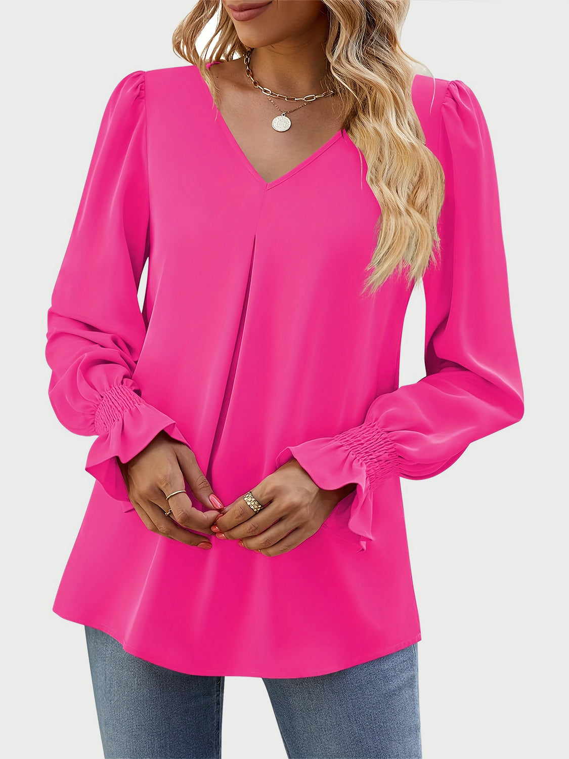 Outfit Flow - V-Neck Flounce Sleeve Top