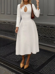 Cutout Front Long Sleeve A-Line Dress OutfitFlow