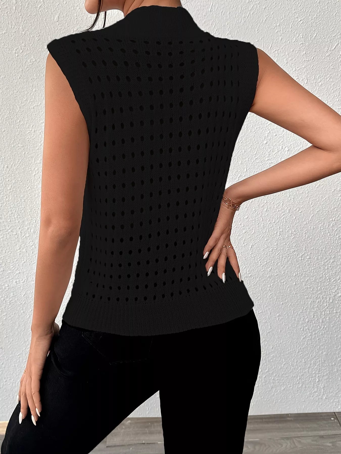 Hollow Out Round Neck Knit Tank OutfitFlow