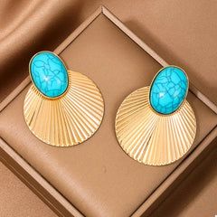 Turquoise Stone Fan Drop Earrings OutfitFlow
