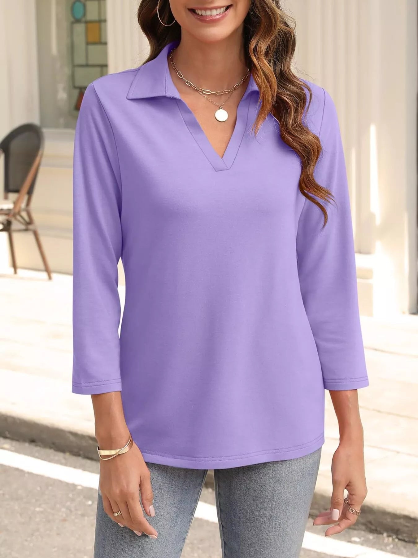 Johnny Collar Solid Color Top Lavender OutfitFlow