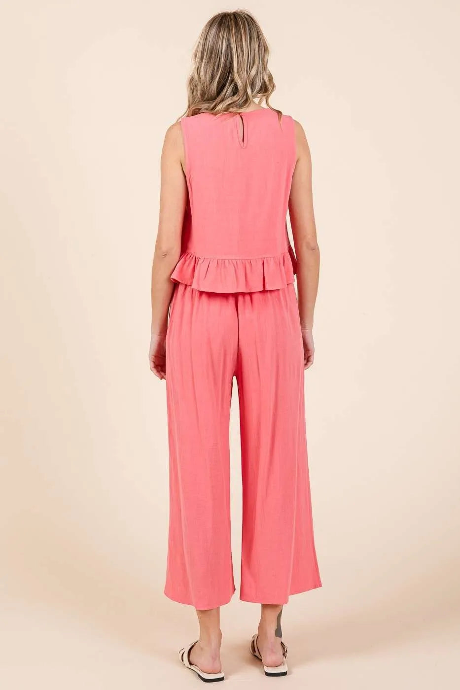 Mittoshop Linen Ruffle Tank Top and Pants Set OutfitFlow