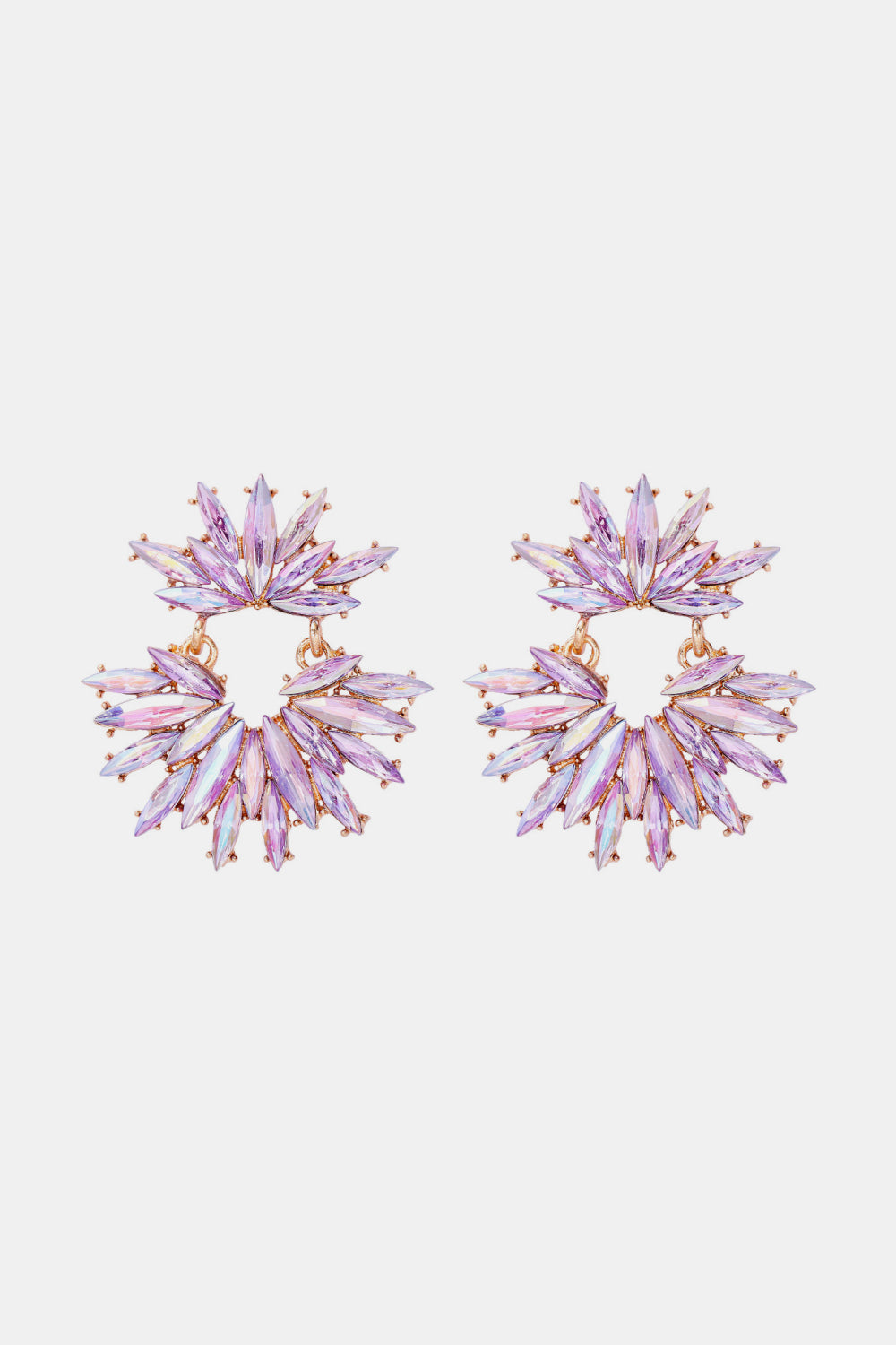 Flower Shape Glass Stone Dangle Earrings Lavender One Size OutfitFlow