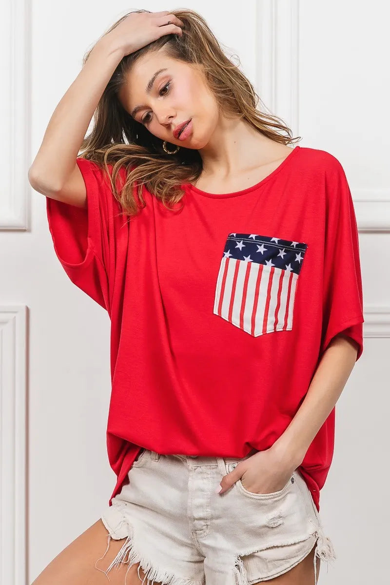 BiBi French Terry With Front Pocket Dolman Sleeves Top OutfitFlow