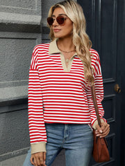 Outfit Flow - Striped Johnny Collar Long Sleeve Sweatshirt