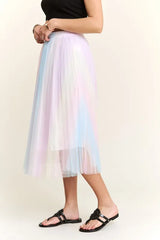 ADORA Unicorn Pleated Mesh Flare Midi Skirt OutfitFlow