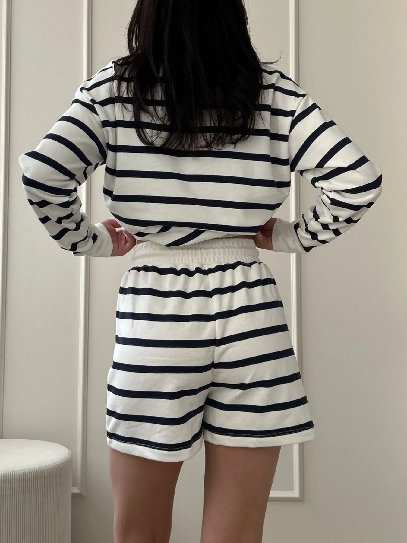 Striped Round Neck Top and Shorts Set OutfitFlow