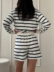 Striped Round Neck Top and Shorts Set OutfitFlow