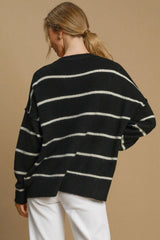 Outfit Flow - Umgee Wool Blend Striped Round Neck Sweater