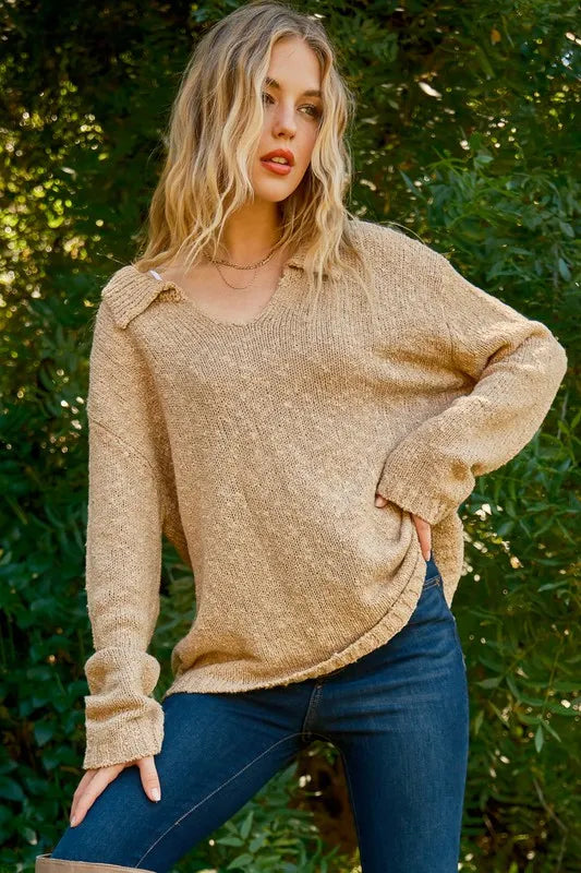 And The Why Textured Basic Collar Neck Sweater Pullover OutfitFlow