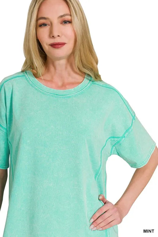 Zenana Acid Washed Short Sleeve Tee & Shorts Set OutfitFlow