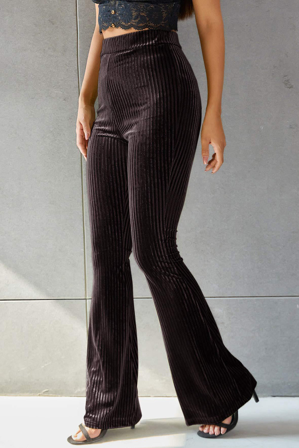 Outfit Flow - Ribbed High Waist Flare Pants