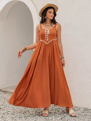Contrast Trim Lace-Up Maxi Tank Dress OutfitFlow