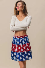 BiBi American Flag Theme Star Sequin Tiered Skirt OutfitFlow