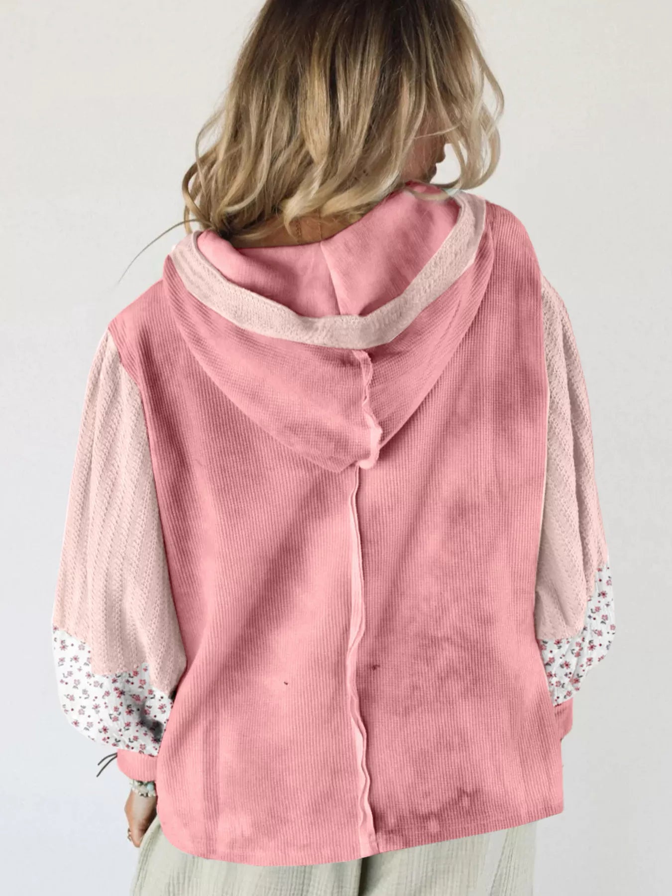 Floral Patch V-Neck Sweatshirt OutfitFlow