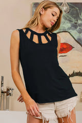 BiBi Cutout Round Neck Sleeveless Top OutfitFlow