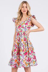 Mittoshop Flower Print Ruffle Shoulder A-line Mini Dress IVORY MULTI OutfitFlow