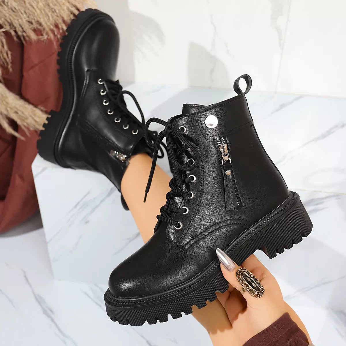 Round Toe Block Heels Boots OutfitFlow