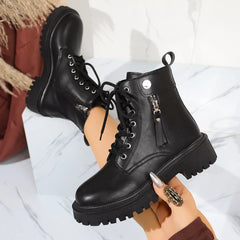 Round Toe Block Heels Boots OutfitFlow