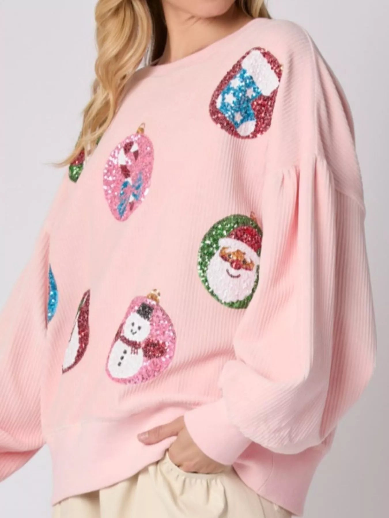Christmas Sequin Embellished Sweatshirt OutfitFlow
