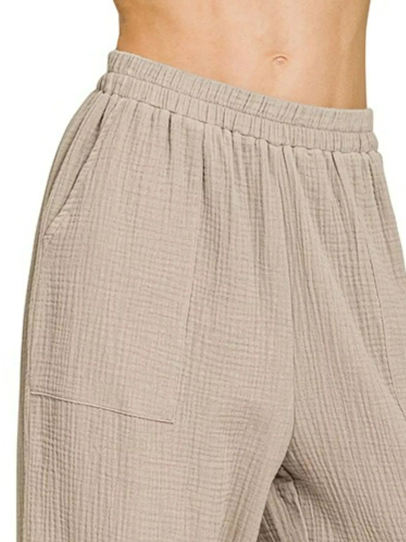 Zenana Double Gauze Elastic Band Pants Trendsi
