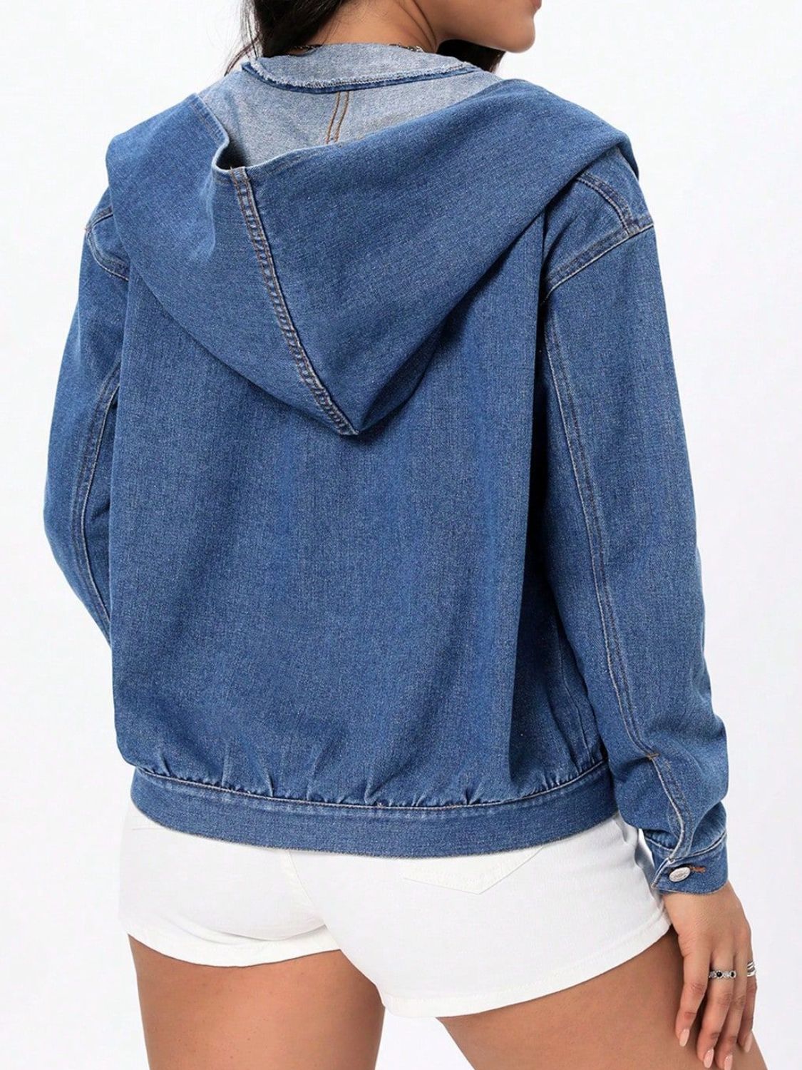 Button Up Hooded Denim Top