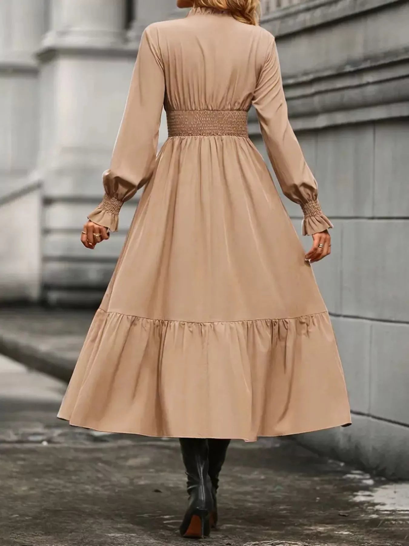 Surplice Long Sleeve Tiered Midi Dress OutfitFlow