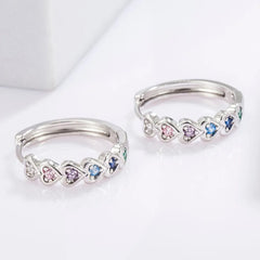 925 Sterling Silver Inlaid Zircon Heart Huggie Earrings OutfitFlow