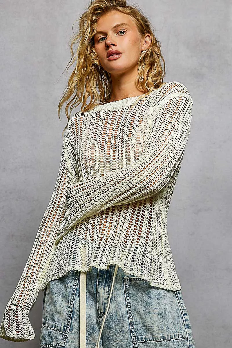 POL Openwork Round Neck Knit Cover Up OutfitFlow