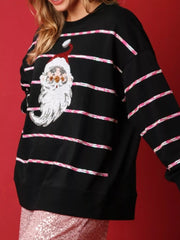 Christmas Santa Striped Long Sleeve Sweatshirt OutfitFlow
