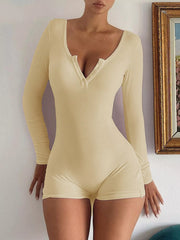 Ribbed Knit Long Sleeve Romper OutfitFlow