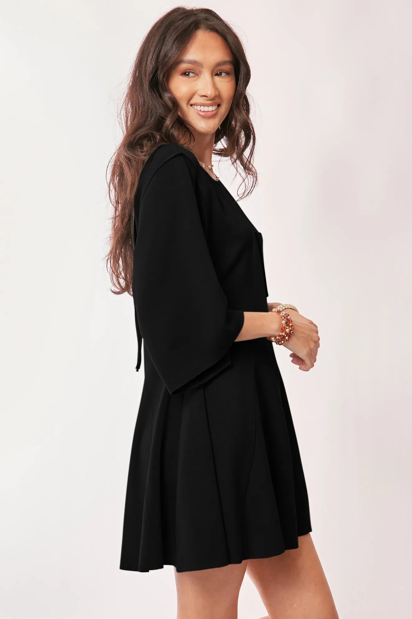 Davi & Dani Solid Draped Sleeve Ties Back Skort Romper OutfitFlow