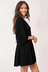 Davi & Dani Solid Draped Sleeve Ties Back Skort Romper OutfitFlow