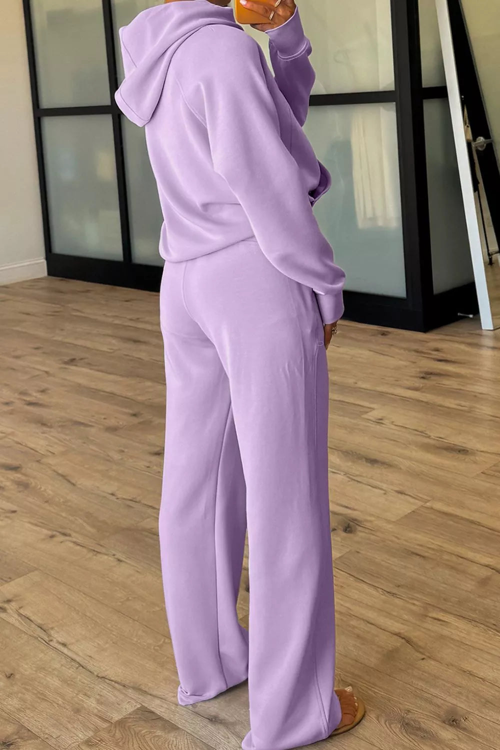 Half Sleeve Kangaroo Pocket Hoodie and Pants Set OutfitFlow
