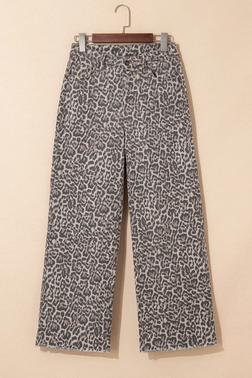 Leopard Frayed Edge Wide Leg High Waist Jeans OutfitFlow