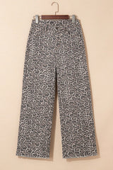 Leopard Frayed Edge Wide Leg High Waist Jeans OutfitFlow