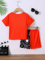 Children's Spider Round Neck Short Sleeve T-Shirt and Pants Set OutfitFlow