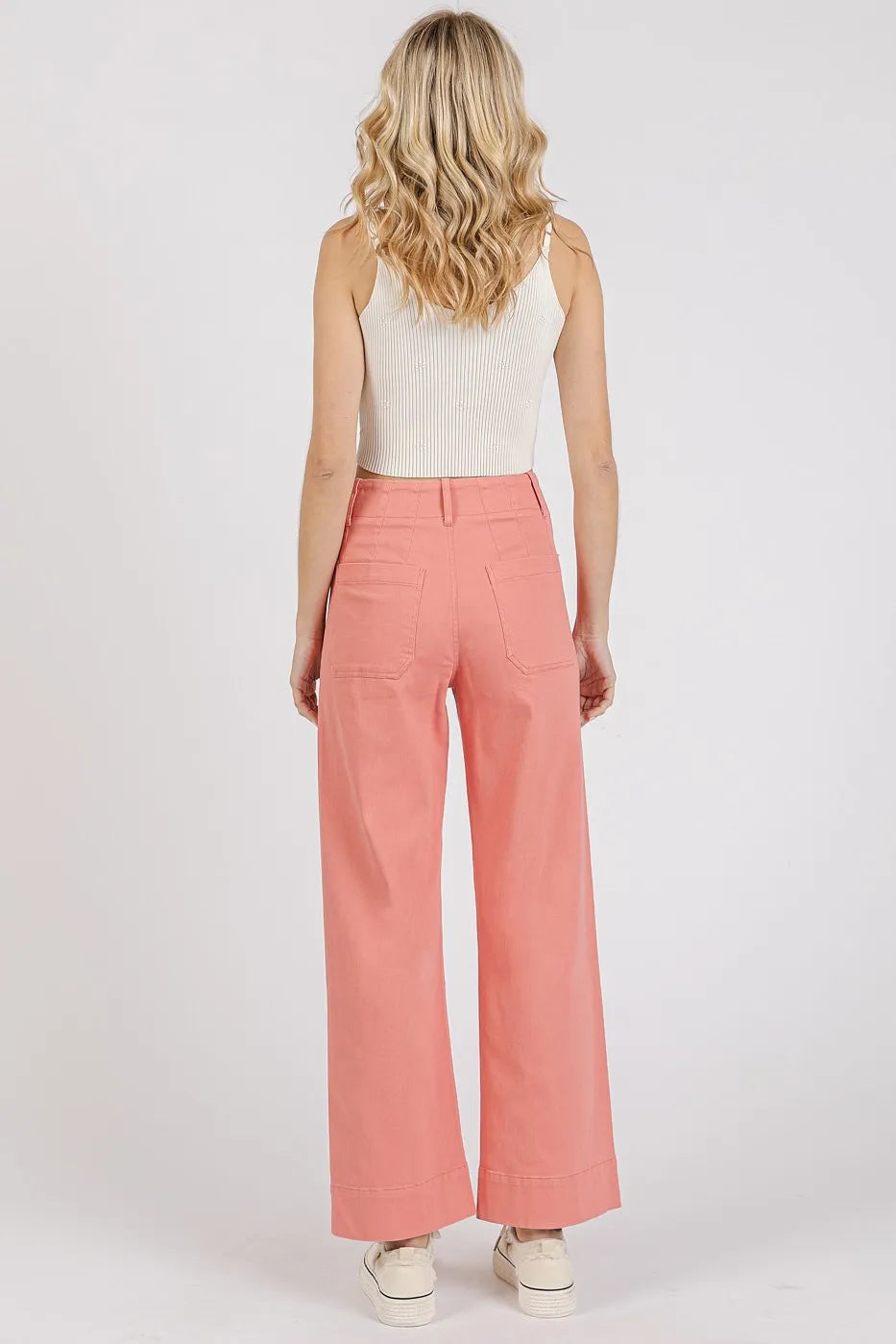 Mittoshop Twill Patch Pocket High Rise Wide Leg Pants OutfitFlow