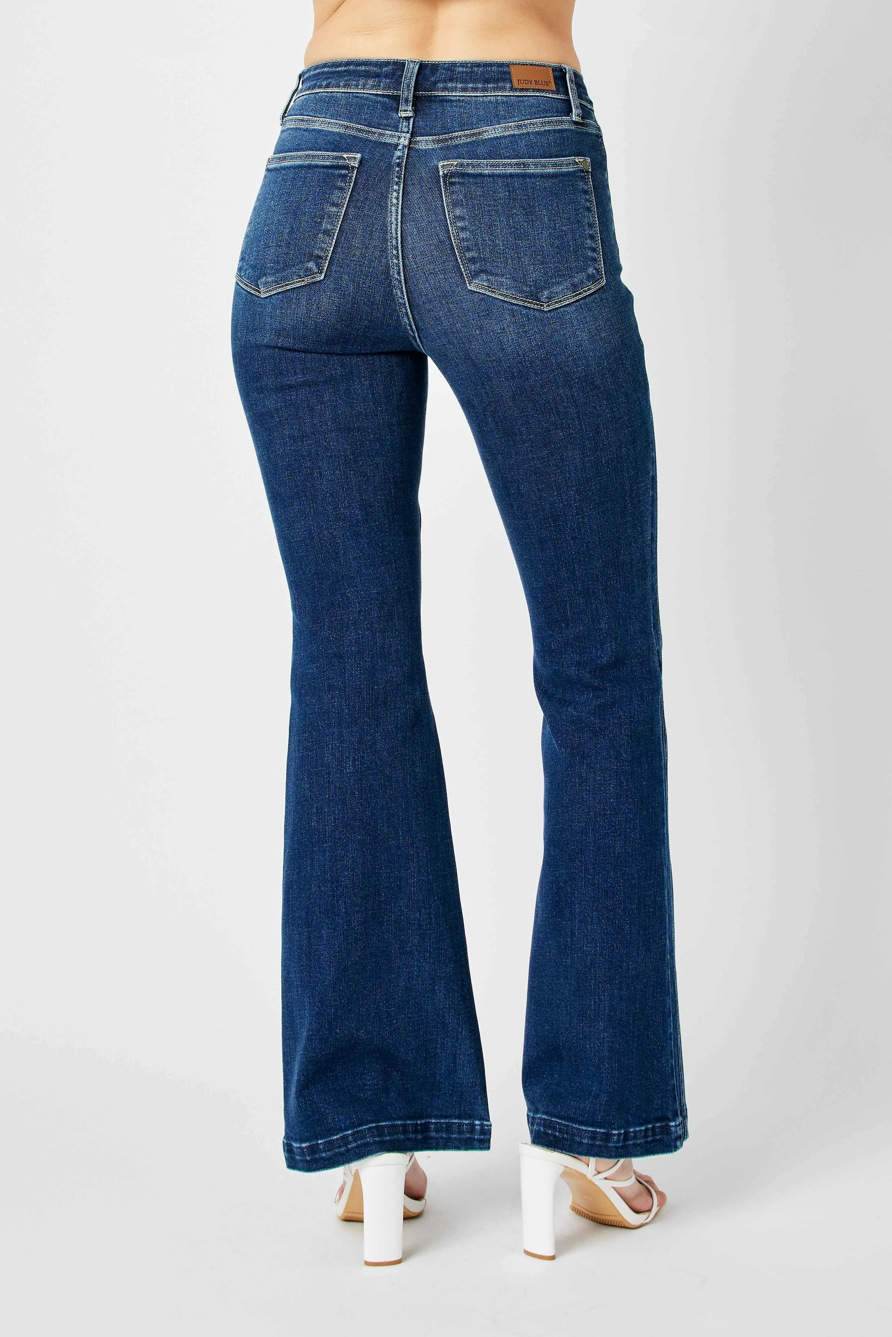 Judy Blue Full Size Hw Angled Side Seam Detail Flare Jeans Plus Size OutfitFlow