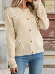 Bow Button Up Long Sleeve Cardigan OutfitFlow