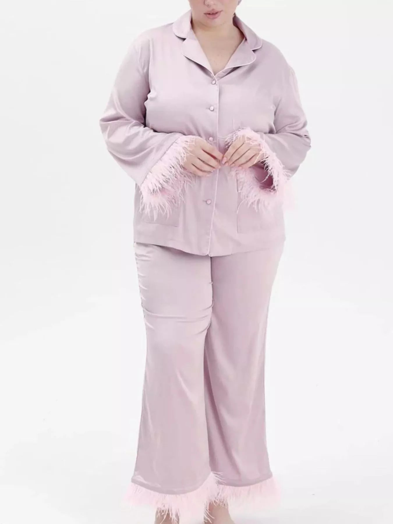 Silky Button Up Top and Pants Lounge Set OutfitFlow