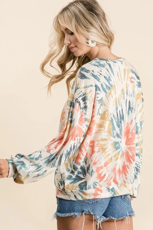 BiBi Tie Dye Print Terry Pull Over OutfitFlow