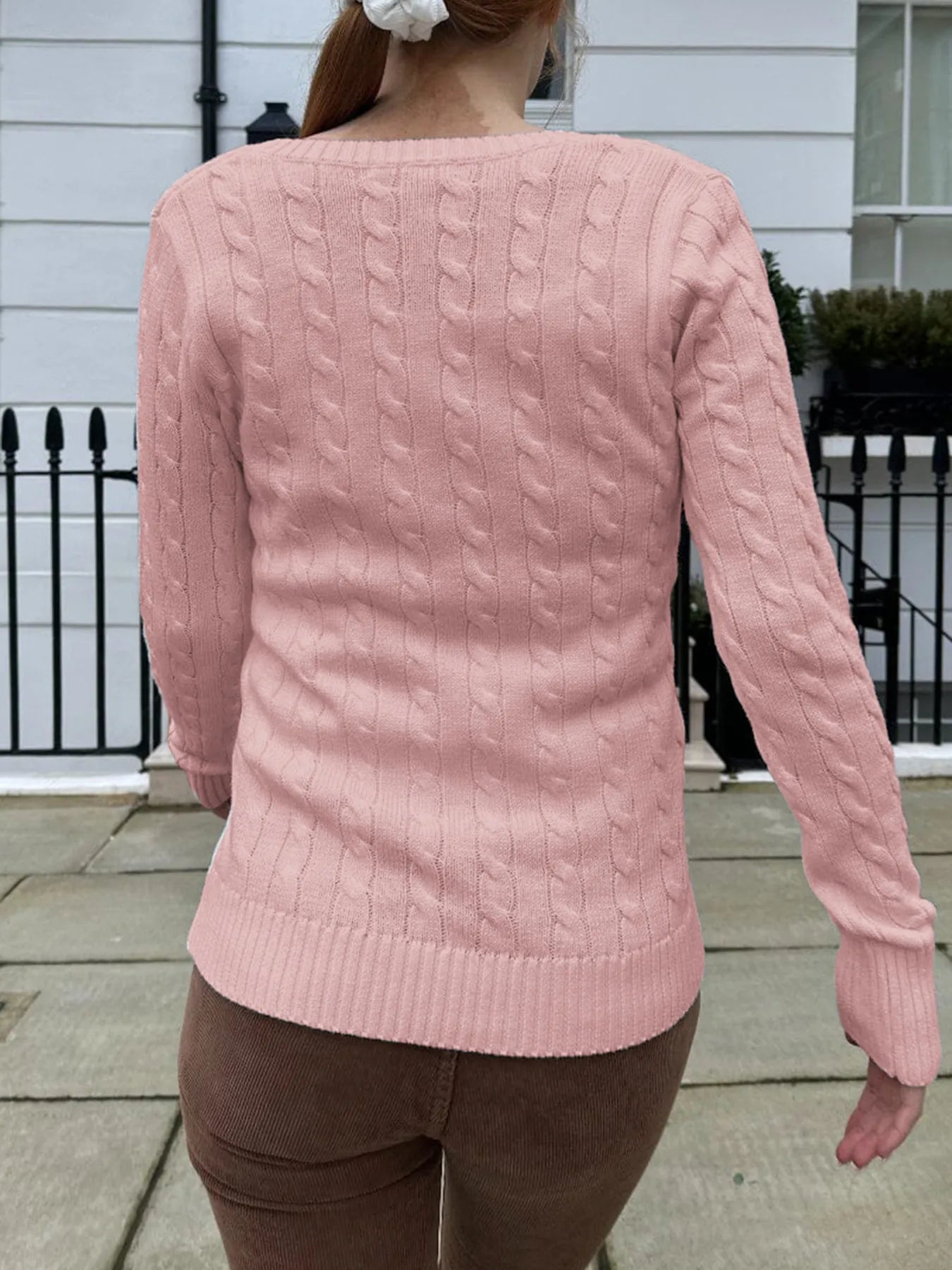 Cable Knit V-Neck Sweater Trendsi