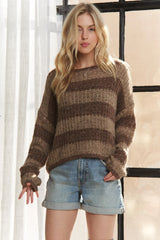 ADORA Horizontal Stripes Knit Textured Sweater OutfitFlow