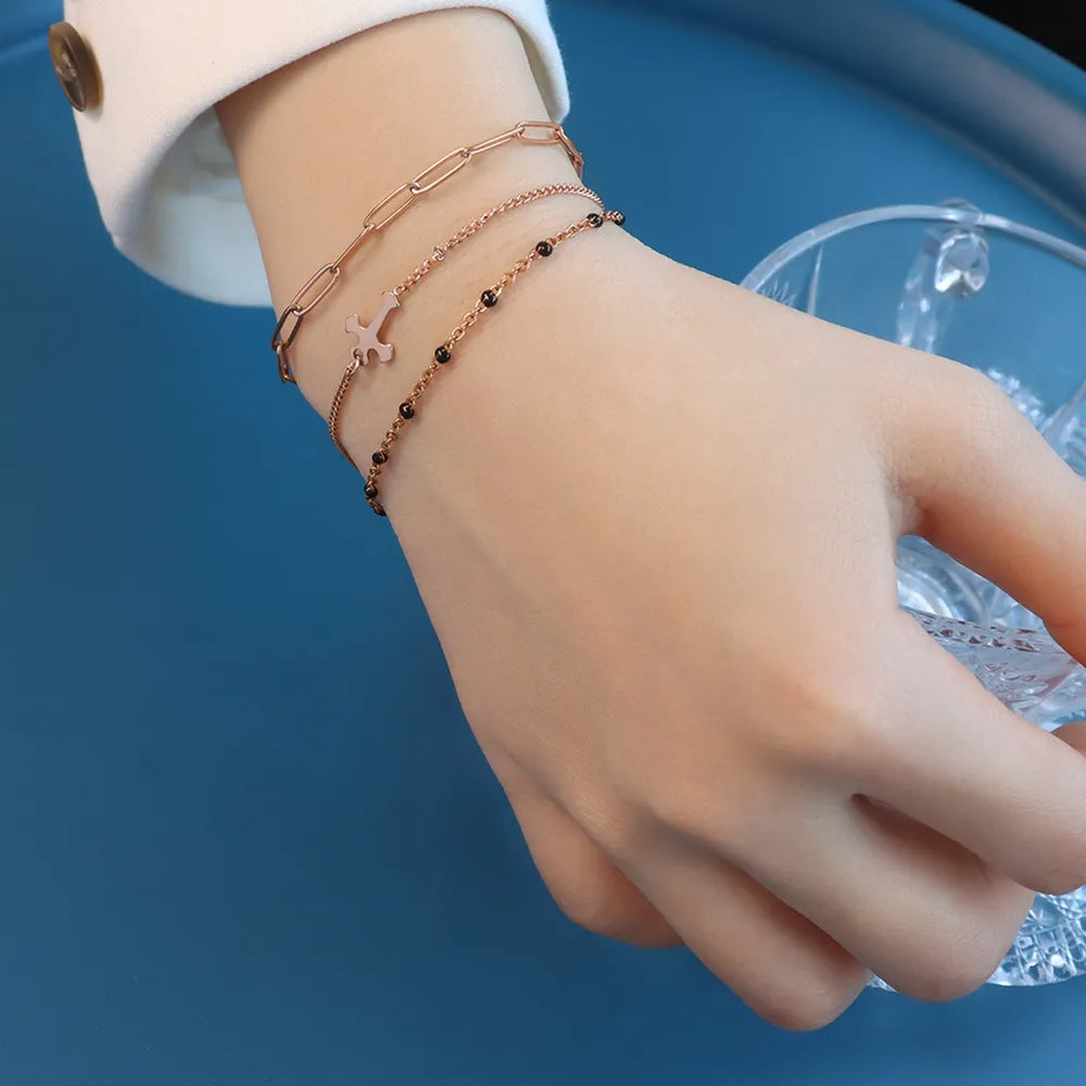 Titanium Steel Three-Layered Bracelet Rose Gold One Size OutfitFlow