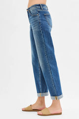 RISEN Full Size Mid Rise Boyfriend Roll Up Jeans Plus Size OutfitFlow