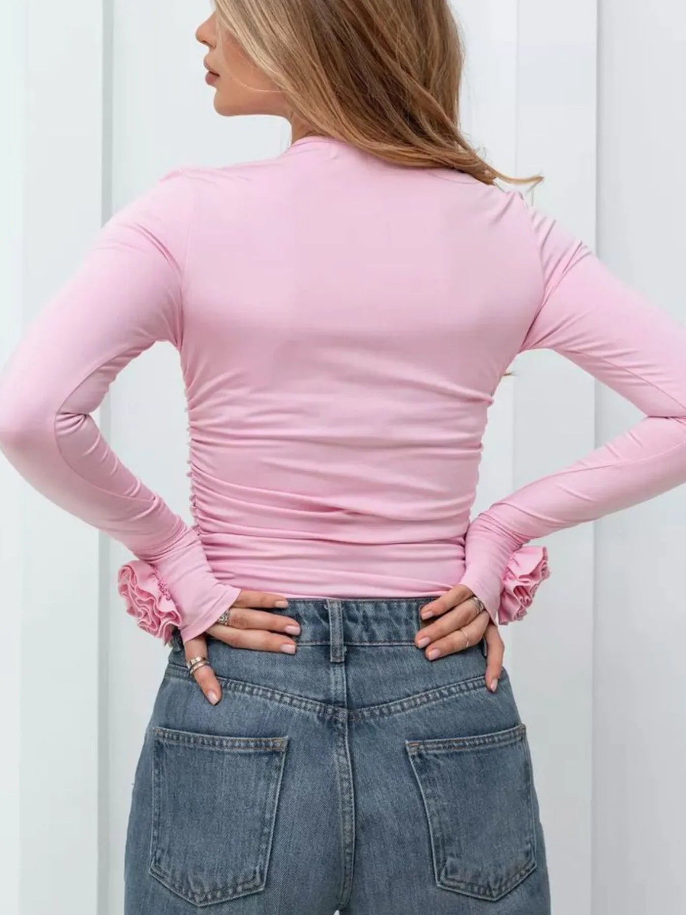 Flower Round Neck Long Sleeve T-Shirt OutfitFlow