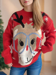 Outfit Flow - Reindeer Round Neck Dropped Shoulder Sweater