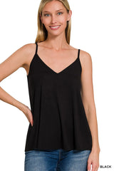 Zenana Two-Way V and Scoop Neck Reversible Spaghetti Cami OutfitFlow