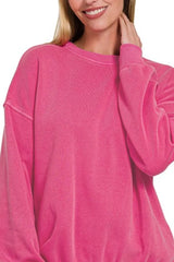 Zenana Soft Fleece Pigment Dye Round-neck Sweatshirts OutfitFlow